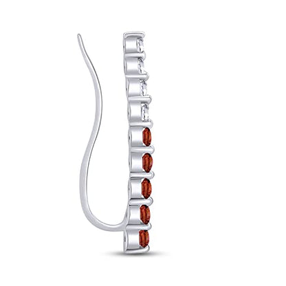 One Piece Right Ear Climber Earring for Women With Birthstone And White CZ | Floating Curved Bar Ear Crawler In 14K Gold Over Sterling Silver Jewelry for Her - color: Simulated Garnet