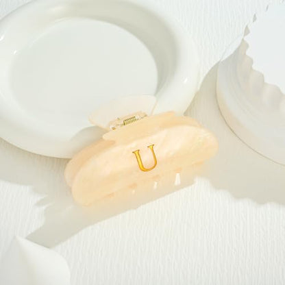 LILIE&WHITE Acrylic Letter Hair Clips For Women Stylish U Initial Hair Claw | Alphabet Hair Clip Fashion Glitter Monogram Claw Clip Elegant And Durable Hair Accessory Large Hair Clips U - color: HC22539U