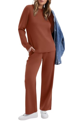 WIHOLL Lounge Sets for Women 2 Piece Travel Vacation Outfits Fall 2026 Sweatsuit Tracksuit - color: Caramel, size: XX-Large