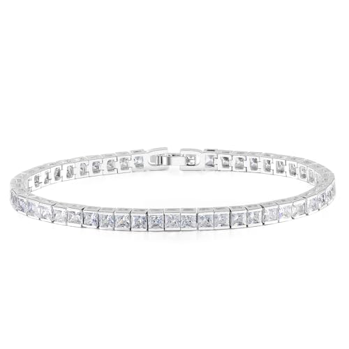 3MM Square Cubic Zirconia Tennis Bracelet for Women and Men, Classic Tennis Bracelet Wrist Size 6.5-8 inches - size: 7.50"