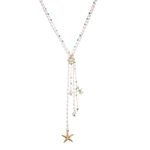 Simulated Pearl Strand Layered Necklace for Women, Multi Strand Long Necklace, Dainty Sweater Necklace for Party Costume Jewelry - style: Shell Starfish