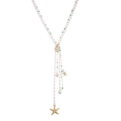 Simulated Pearl Strand Layered Necklace for Women, Multi Strand Long Necklace, Dainty Sweater Necklace for Party Costume Jewelry - style: Shell Starfish