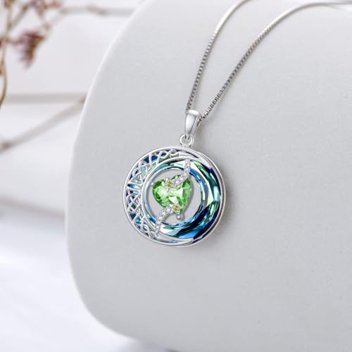 TOUPOP Birthstone Necklace Women Sterling Silver Moon Star Birthday Jewelry | Celtic Moon Pendant with Blue Crystal Anniversary Christmas Jewelry Gifts for Wife Mom Her - color: A-08-Peridot