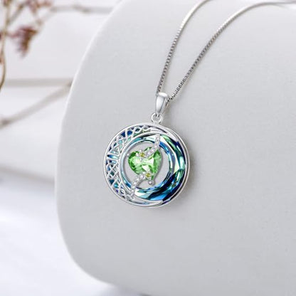TOUPOP Birthstone Necklace Women Sterling Silver Moon Star Birthday Jewelry | Celtic Moon Pendant with Blue Crystal Anniversary Christmas Jewelry Gifts for Wife Mom Her - color: A-08-Peridot