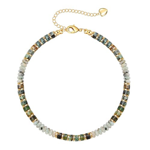 Natural Stone Beaded Anklets for Women Teen Girl Gifts Trendy Stuff Boho Anklet Colorful Bead Ankle Bracelets for Women Waterproof Handmade Beach Gifts Summer Jewelry Birthday Christmas Gift - color: Malachite