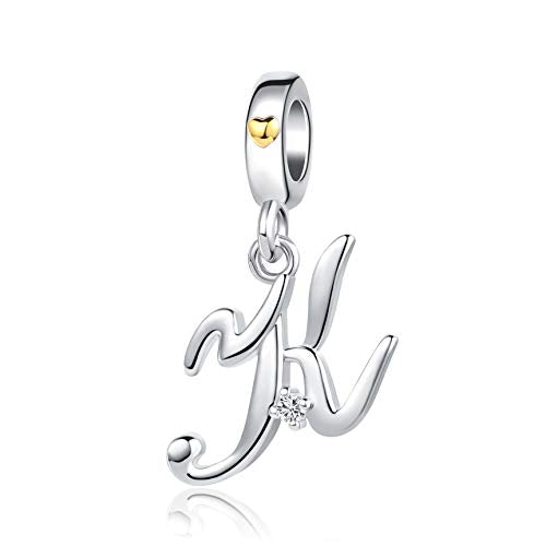 Silver Initial A-Z Letter Charm Compatible Pandora Charm Bracelets for Women Jewelry - style: K