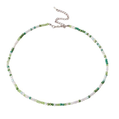 Dainty Colorful Crystal Beaded Chain Adjustable Lightweight Choker Necklace Handmade Bohemian Shiny 3mm Rice Stone Beads Necklace Boho Summer Beach Jewelry for Women - color: green