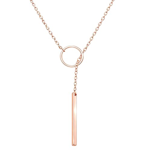 choice of all Rose Gold Necklaces Lariat Necklace for Women Slip Chain Necklace Y-Shaped Pendant Necklaces Trendy Jewelry Gifts - color: A1:rose gold necklace