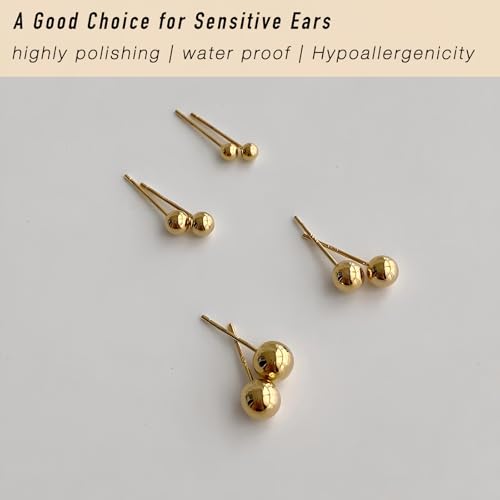 15 Pairs Surgical Steel Ball Stud Earrings Set | Fadeless, PVD Plating, Stainless Steel, Fadeless, Waterproof, High Polish, Hypoallergenic - color: Gold 15Pairs (2-6mm )