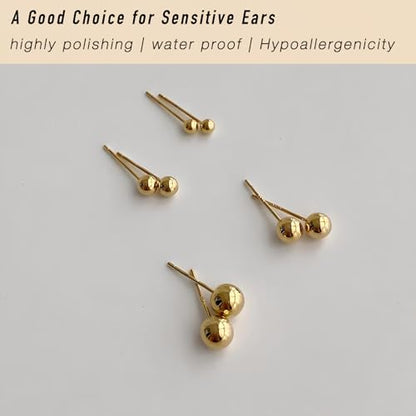 15 Pairs Surgical Steel Ball Stud Earrings Set | Fadeless, PVD Plating, Stainless Steel, Fadeless, Waterproof, High Polish, Hypoallergenic - color: Gold 15Pairs (2-6mm )