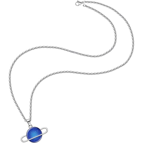 FM FM42 Temperature Sensing Color Changing Pendant Necklace with 19.29" Stainless Steel Rolo Chain - color: Planet