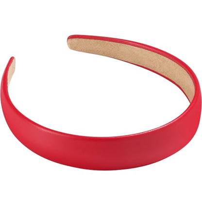 WantGor 1 Inch PU Leather Headband, Wide Padded Hairband Fashion Hair Bands | Cute Womens Headbands Holiday DIY Hair Accessories - color: Red