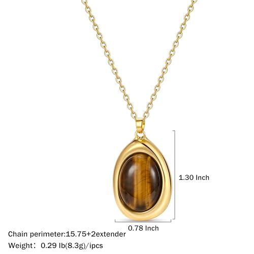 Colorful Natural Stone Necklaces for Women Trendy 14K Gold Plated Oval Gemstone Pendant Statement Necklace Jewelry Gifts for Women - color: Brown