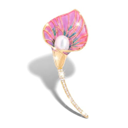 Flower Brooch for Women Rhinestone Pearl Zirconia Flower Lapel Pin Birthday Holiday Gift for Mother Wife Girlfriend - color: 03 Calla Lily-1