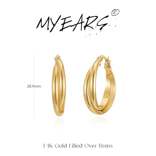 Gold Hoop Earrings for Women 14K Gold Plated Chunky Huggie Hoops Simple Cute Earrings Minimalist Jewelry for Women Gifts - style: Double