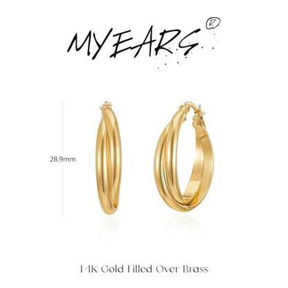 Gold Hoop Earrings for Women 14K Gold Plated Chunky Huggie Hoops Simple Cute Earrings Minimalist Jewelry for Women Gifts - style: Double