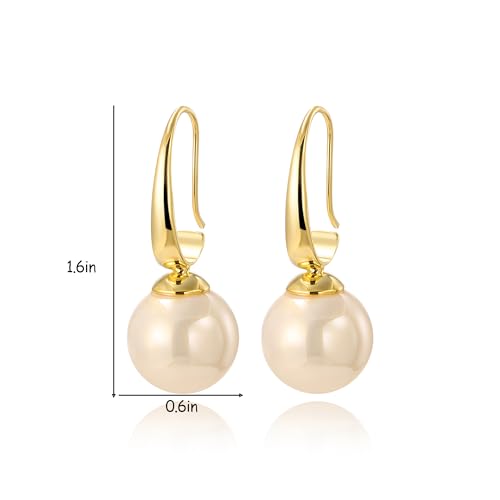 Unique Cream White Pearl Teardrop Drop Dangle Earrings for Women,Trendy Geometric Dangle Formal Hook Earrings for Wedding Prom - color: Gold