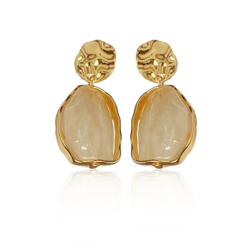 Vintage Irregular Oval Acrylic Dangle Drop Earrings for Women Elegant Gold Tone Dainty Geometry Resin Statement Dangling Studs Evening Party Fashion Jewelry - color: white