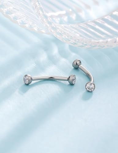 F136 Titanium 16g 6/8/10mm Eyebrow/Rook/Snug/Vertical-Labret/VCH/Snake-Eyes/Anti-Tragus/Christina/Daith/Belly-Button/Bridge/Hood/Surface Curved Barbell Piercing Jewelry for Women Men - color: White, size: 10 mm (3/8 in)