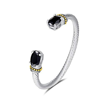 Stainless Steel Cuff Bangles Crystal Mosaic Bracelet Bangle for Women Fashion Jewelry BR75854 - color: Black