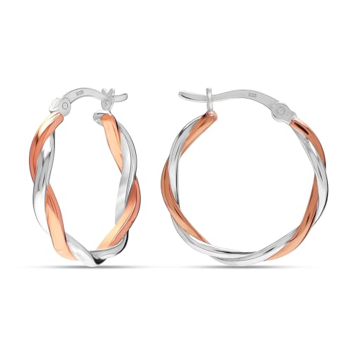 LeCalla 925 Sterling Silver Hoop Earrings | Lightweight Click-Top Gold Plated Anchor Infinity Earrings for Women - color: Infinity Twisted Two-Tone
