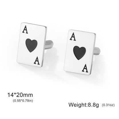 Cufflinks for Men Delicate Stainless Steel Wedding Business Cufflinks Gifts for Groom Husband French Shirt Accessories - style: Ace of Spades-Silver