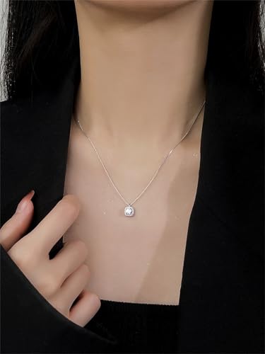 Silver Square Diamond Necklaces for Women Dainty Sparkly Cubic Zirconia Pendant Choker Necklace Gift Trendy