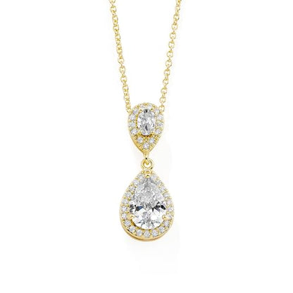 Mariell Cubic Zirconia Crystal Teardrop Bridal Wedding Pendant Necklace, Jewelry for Brides, Bridesmaids - color: Gold