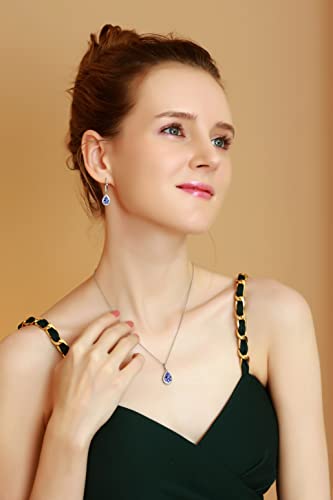 Jewelry Sets for Women, Necklace and Earring Sets for Women, Birthstone Jewelry, Genuine or Synthetic Gemstones, Teardrop Necklace and Dangle Earrings, Pendant Necklace, Sterling Silver Jewelry - color: Simulated Tanzanite
