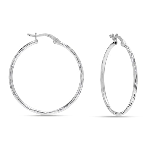 LeCalla 925 Sterling Silver Hoop Earrings for Women | Lightweight Classic Diamond-Cut Textured Hoop Earring | Women's Earring Hoops Size 20/25/30/35/40MM - color: 30MM / Tube-2mm