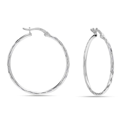 LeCalla 925 Sterling Silver Hoop Earrings for Women | Lightweight Classic Diamond-Cut Textured Hoop Earring | Women's Earring Hoops Size 20/25/30/35/40MM - color: 30MM / Tube-2mm