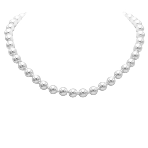 Rosemarie & Jubalee Women's Stunning Simulated Glass Pearl Knotted Strand Pearl Necklace - color: White, Silver, size: 8mm, style: 16"+3" Extender