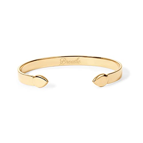 PAVOI 14K Gold Plated Stainless Steel Bangle Bracelets for Women | Inspirational Engraved Adjustable Mantra Cuff Bangle | Personalized Gift for Her Mom Sister | Birthday Gifts for Women - style: Breathe