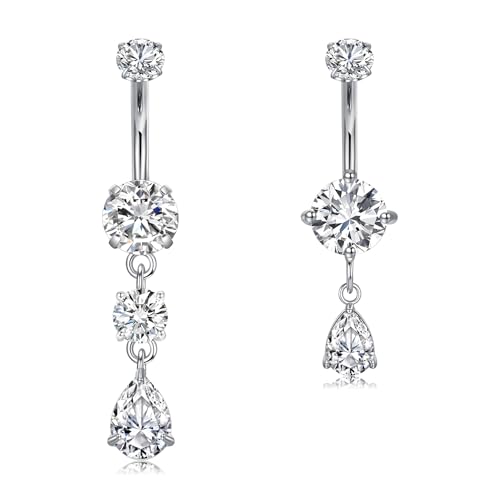 Briana Williams Belly Button Ring Clear CZ Dangle Belly Button Piercing Belly Rings Dangle Belly Button Rings Surgical Steel Teardrop Dangle Belly Button Jewelry for Women Silver Gold - color: A -silver