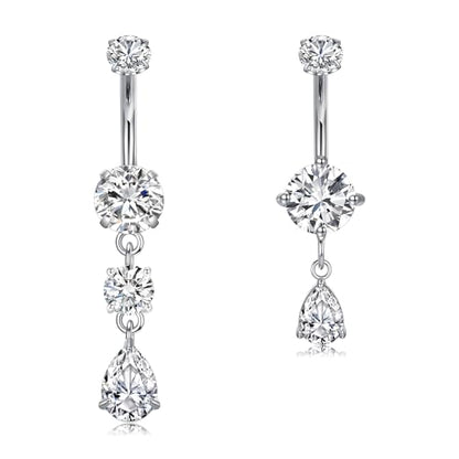 Briana Williams Belly Button Ring Clear CZ Dangle Belly Button Piercing Belly Rings Dangle Belly Button Rings Surgical Steel Teardrop Dangle Belly Button Jewelry for Women Silver Gold - color: A -silver