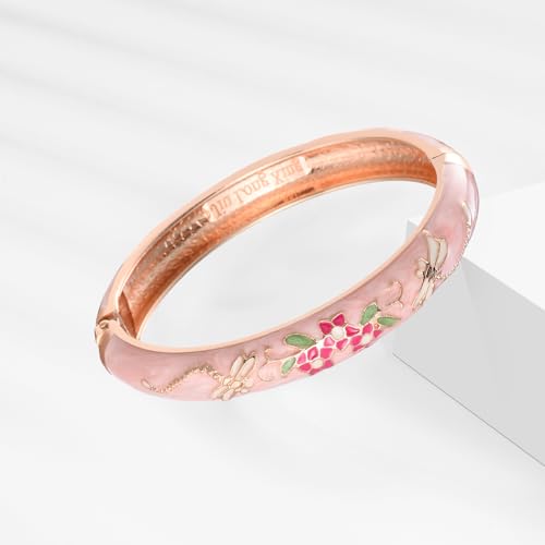 wynameleri Womens Multi-colors Cloisonne Bracelets Flower Enameled Gold Plated Hinged Cuff Bangles Jewelry Gift 3 Packs - color: 3 Pcs Set-Pink