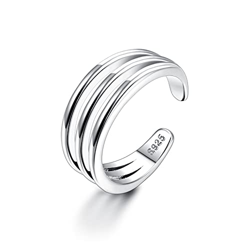 MILACOLATO Toe Rings for Women 925 Sterling Silver Adjustable Toe Ring | Adjustable Open Band Toe Rings, Hypoallergenic Ring for Sensitive Skin, Non Tarnished Waterproof Summer Beach Foot Jewelry - color: 3Band