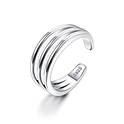 MILACOLATO Toe Rings for Women 925 Sterling Silver Adjustable Toe Ring | Adjustable Open Band Toe Rings, Hypoallergenic Ring for Sensitive Skin, Non Tarnished Waterproof Summer Beach Foot Jewelry - color: 3Band