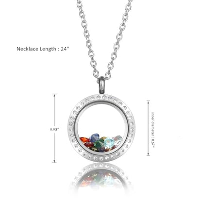 Jovivi 25/30mm Living Floating Memory Locket Necklace - 316 Surgical Stainless Steel Round Crystals Buckle Closure - color: 25mm Locket