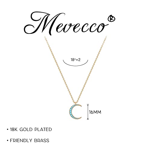 MEVECCO Layered Heart Necklace Pendant Handmade 18k Gold Plated Dainty Gold Choker Arrow Bar Layering Long Necklace for Women - style: turquoise crescent