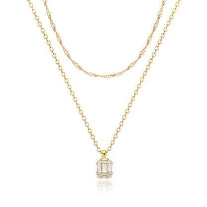 Zeffy Diamond Necklaces for Women, Dainty Gold Necklace 18k Gold Plated Layered Necklaces Simple Gold CZ Diamond Pendant Necklaces for Women Trendy Jewelry Gifts for Girls - color: Gold Diamond Layered Necklace