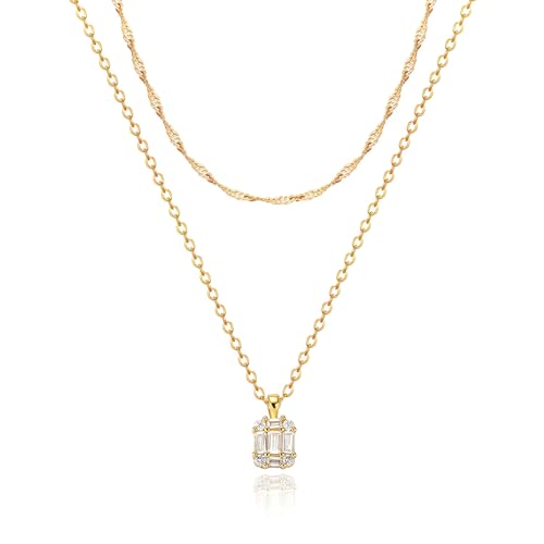 Zeffy Diamond Necklaces for Women, Dainty Gold Necklace 18k Gold Plated Layered Necklaces Simple Gold CZ Diamond Pendant Necklaces for Women Trendy Jewelry Gifts for Girls - color: Gold Diamond Layered Necklace