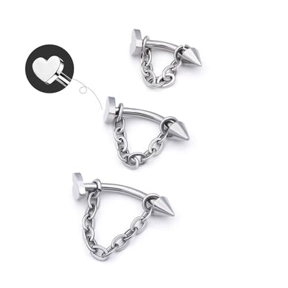 3 Pcs 316L Stainless Steel 16G Tragus Helix Rook Piercing Jewelry with Chain, Cartilage Earrings for Women, Belly Button Ring Vertical Labret Lip Piercing Jewelry - color: Silver, size: Heart