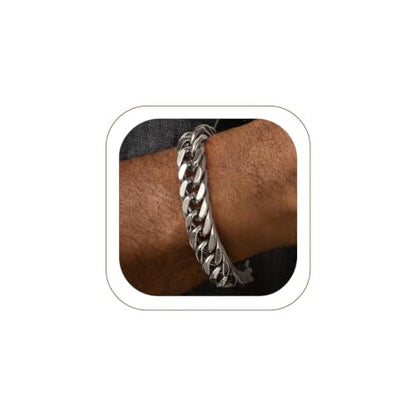 FaithHeart Mens Stainless Steel Cuban Link Bracelet, Tarnish Resistant | 6/8/12/17mm Silver/Black/Gold Sturdy Hip Hop Wrist Chain Bracelets Daily Wear with Gift Box, 7.5"/8.3"/9.1" Length - color: A. Silver-12mm Width, size: Length 7.5 Inches