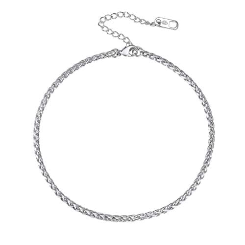 PROSTEEL Ankle Bracelets for Women, Silver/Gold/Black, Waterproof Anklets | Waterproof, Stainless Steel, Summer Beach Jewelry, Durable & No Tarnish, Come with Gift Box, 8-10.5" Adjustable, Plus Size - color: G: silver-wheat chain-3mm