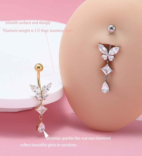 TIANCI FBYJS 3pcs G23 Titanium Pink Belly Button Rings Internally Threaded 10mm Clicker Reverse Curved Hoop Navel Barbell Piercing Jewelry CZ Belly Rings for Women Men - color: gold set 8