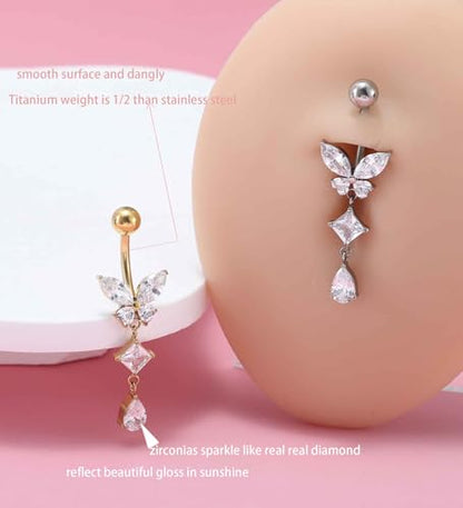 TIANCI FBYJS 3pcs G23 Titanium Pink Belly Button Rings Internally Threaded 10mm Clicker Reverse Curved Hoop Navel Barbell Piercing Jewelry CZ Belly Rings for Women Men - color: gold set 8