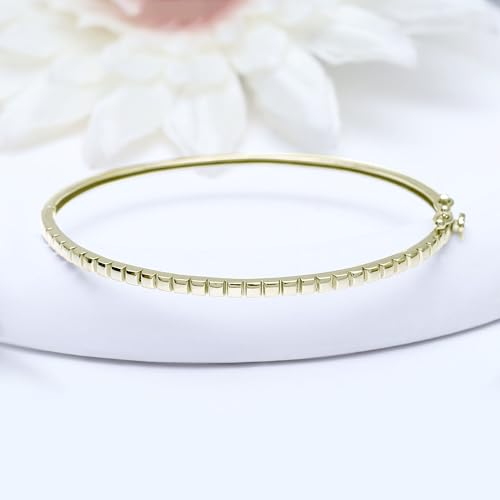 Classic Plain Design & 7 inch Bangle Bracelet for Women | Metal: Sterling Silver|Stone: Moissanite - color: Stack Stripe