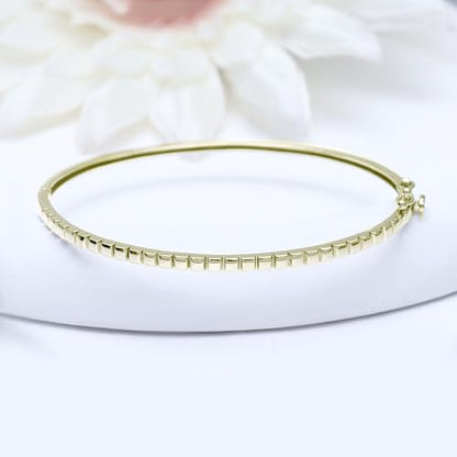 Classic Plain Design & 7 inch Bangle Bracelet for Women | Metal: Sterling Silver|Stone: Moissanite - color: Stack Stripe