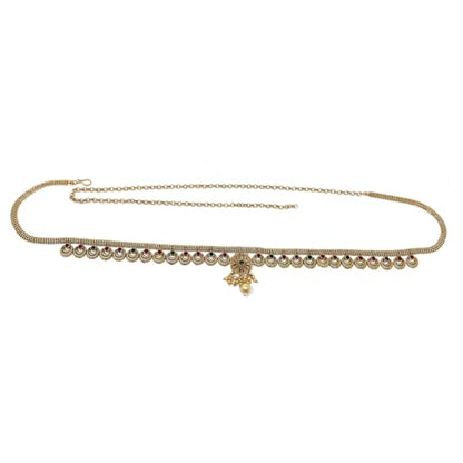 Duel On Jewel Indian Kamarbandh Waist Belt for Women, Gold Plated Waist Belly Dancer’s Chain with Zircon Accents, Adjustable Bridal Wedding Dandiya Party Dance Jewelry, Traditional Ethnic Hip Chain - style: Ethnic